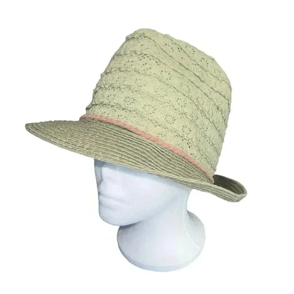 C. C Beanie Exclusives sage green cotton/paper fedora hat w/tan‎ braided ribbon